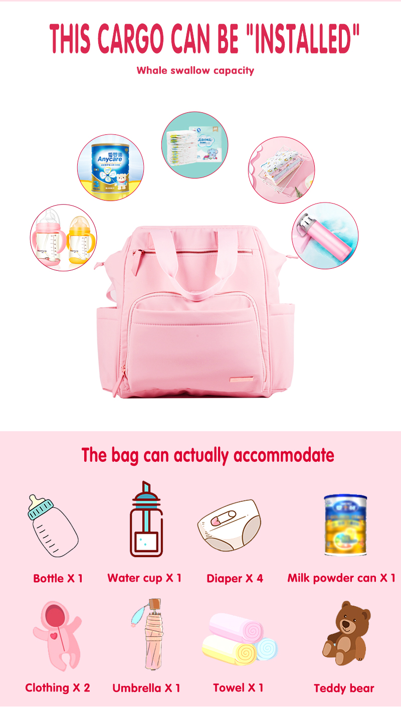 Multifunction 3 In 1 Pink Baby Changing Diaper Bag